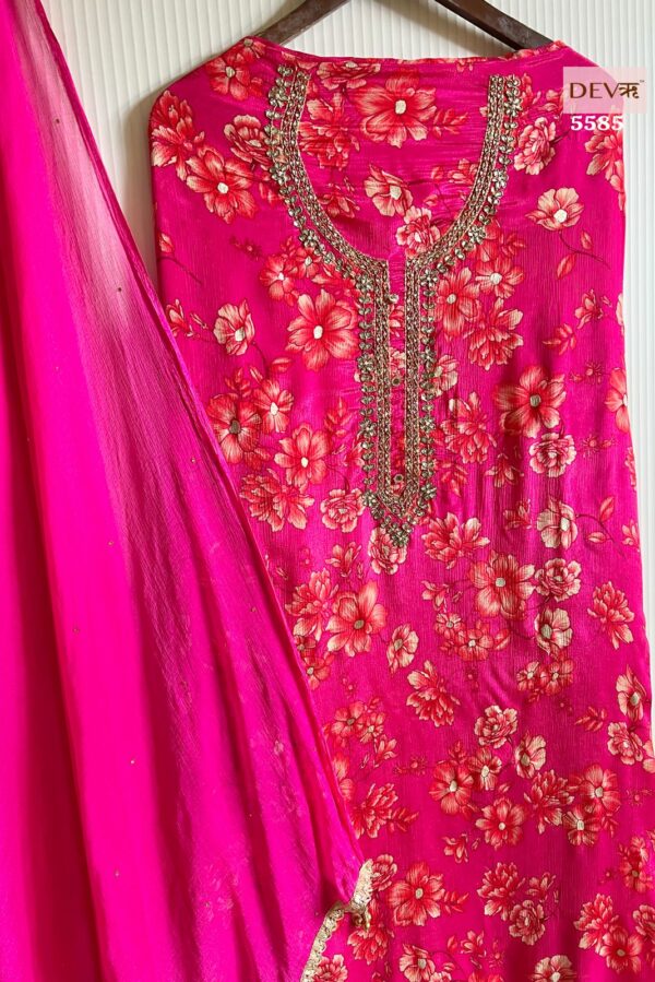 Pure Chinon With Beautiful Neckline Stone & Dabka Embroidery Suit