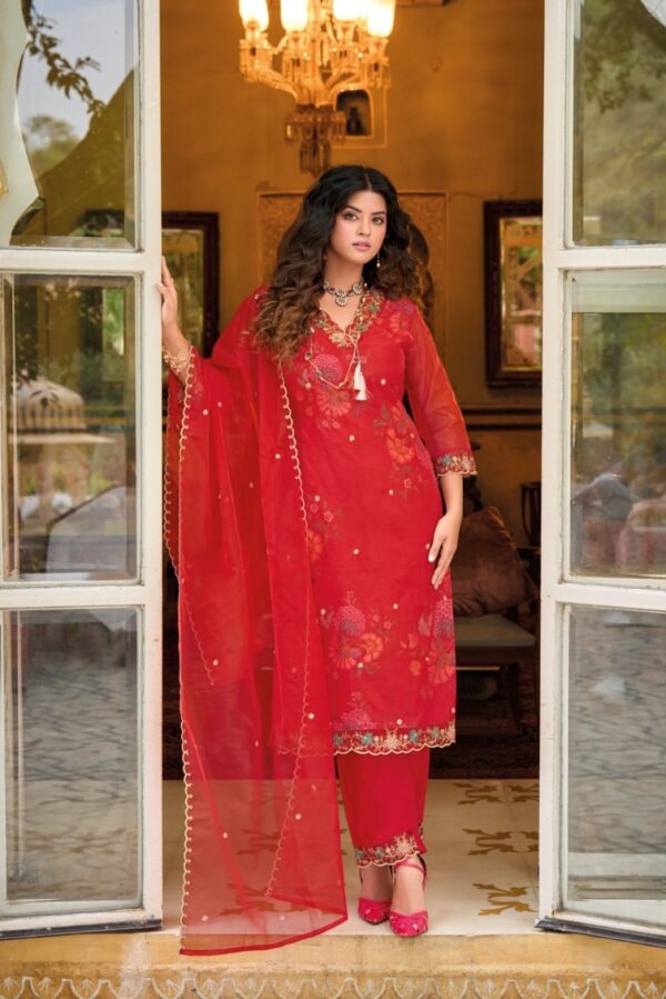 Cotton Satin Digital Print With Handwork And Treadle Work Suit - TIF 1123