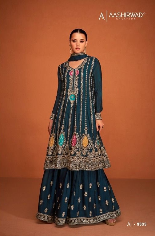Aashirwad Soha 9533 - Premium Chinon Silk With Work Stitched Dress