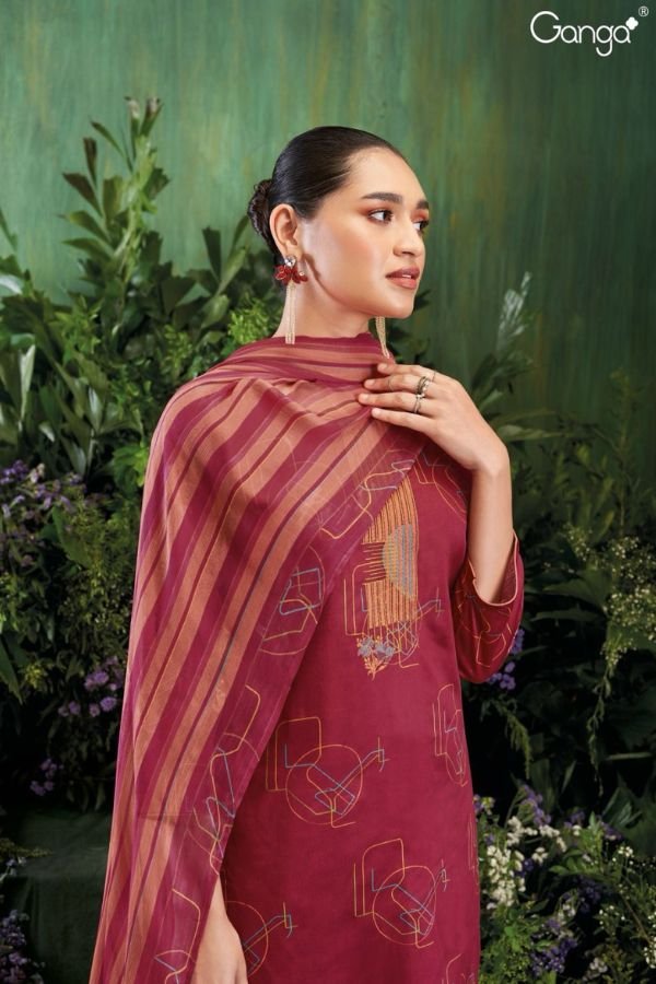 Ganga Carista S2129C - Premium Cotton Silk Printed With Embroidery Suit