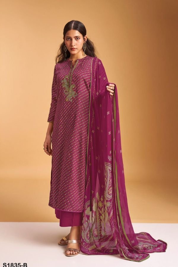 Ganga Danica S1835D - Premium Cotton Silk Printed With Embroidery Suit