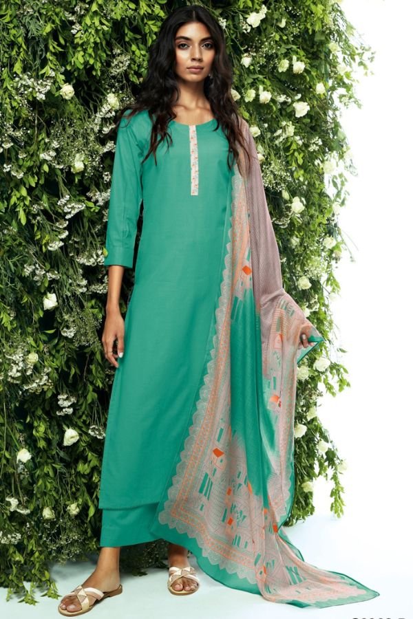 Ganga Heny S0982D - Premium Cotton Printed With Lace Work Suit