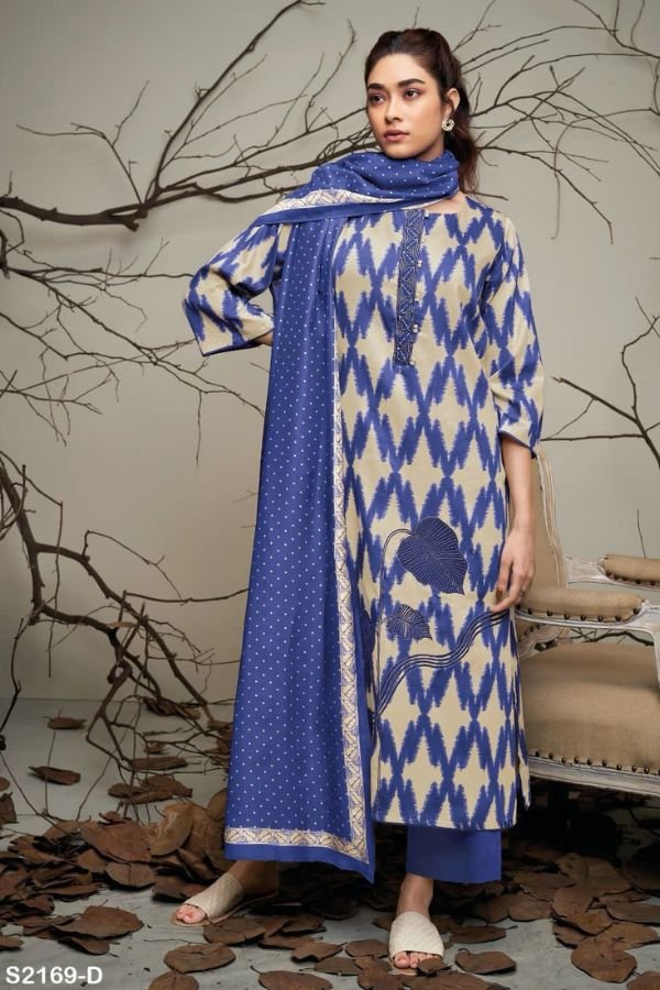 Ganga Inez S2169D - Premium Cotton Silk Printed With Embroidery Suit