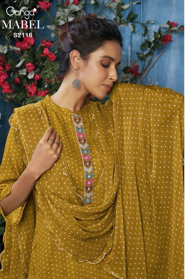 Ganga Mabel S2126D - Premium Cotton Silk Printed With Embroidery and Handwork Suit