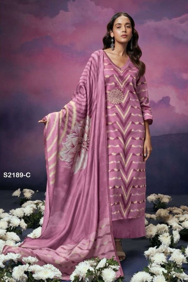 Ganga Nellie S2189C - Premium Cotton Silk Printed with Embroidery & Hand Work Suit