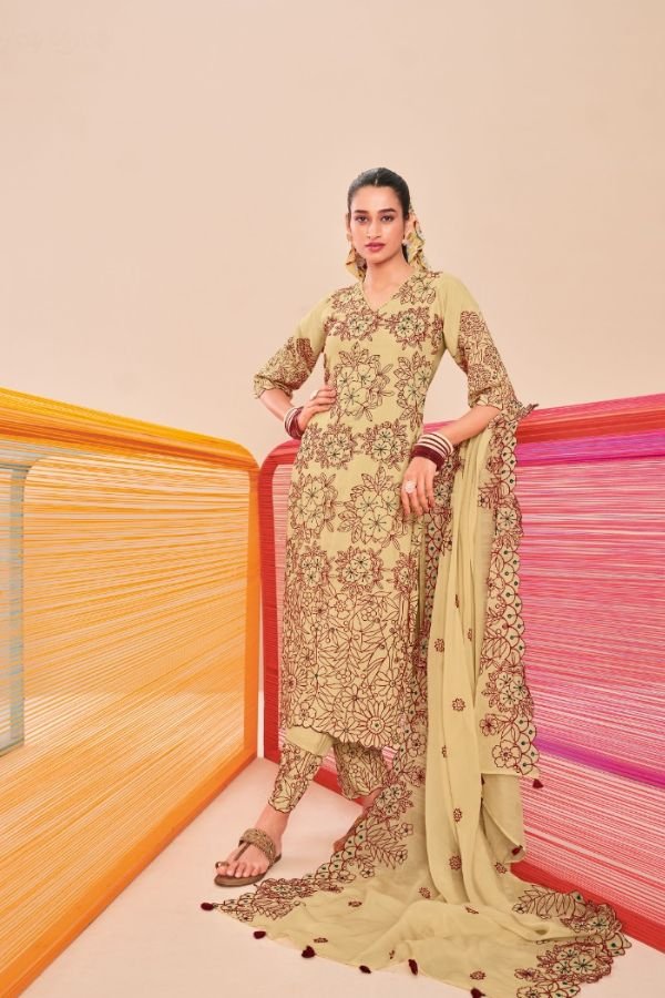 Jay Vijay Aasmani 8466 - Pure Moga Silk Fancy Placement Embroidery Suit
