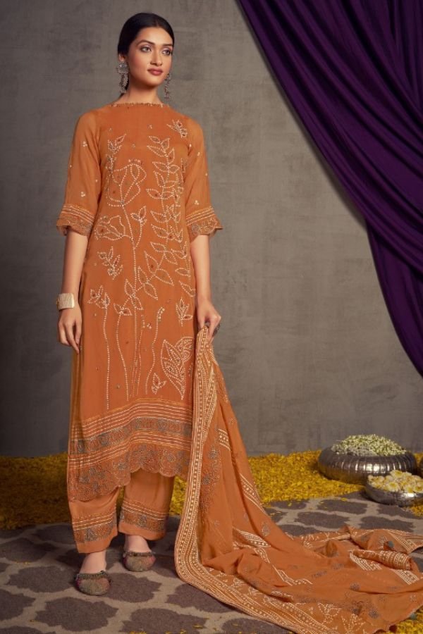 Jay Vijay Fanna 8688 - Pure Organza Khadi Print With Hand Work And Embroidery Suit