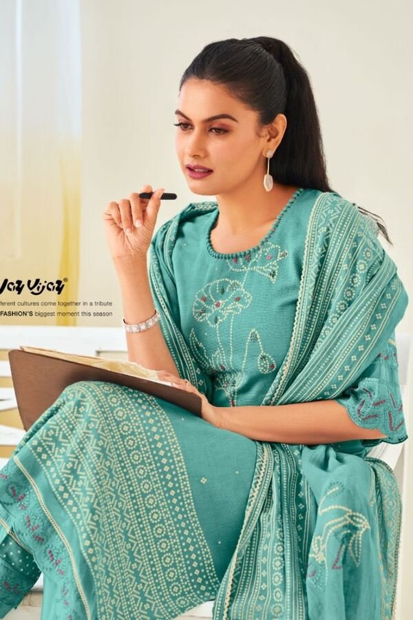 Jay Vijay Khat 8508 - Pure Cotton Linen Khadi Block Print With Handwork And Embroidery Suit