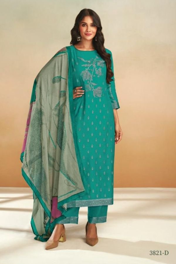 Omtex Aamod 3821D - Pure Muslin Jacquard With Handwork Suit