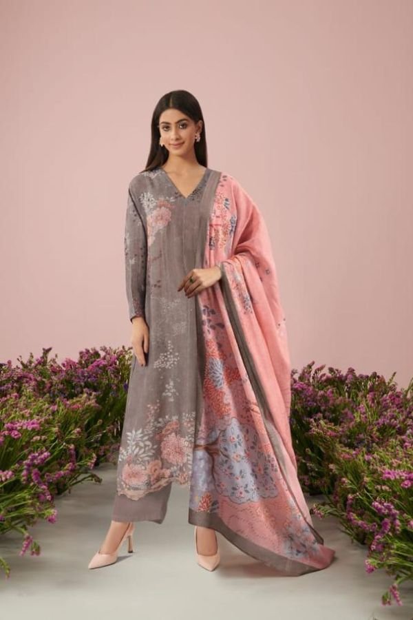 Pure Linen Pattern Printed With Embroidery And Handwork Suit - TIF 1125