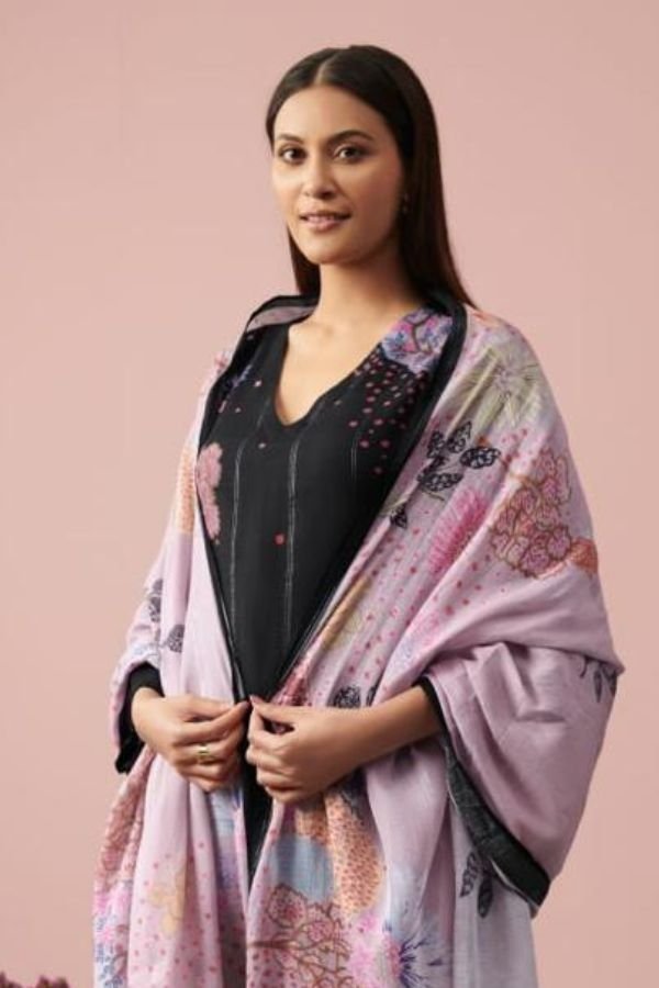 TM Flower Valley 975 -  Pure Linen Pattern Printed With Embroidery And Handwork Suit