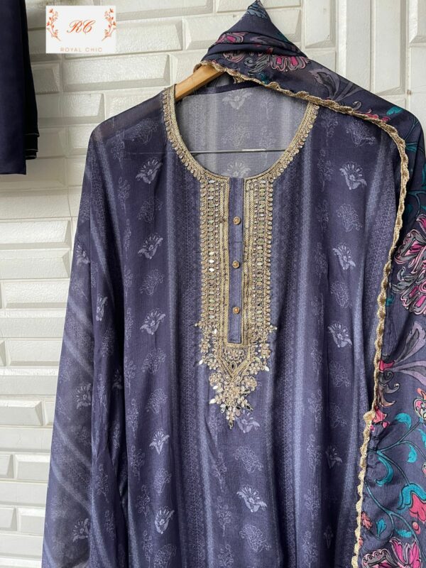 Pure Chinon Printed With Zari, Mirror, Jarkan & Sequence Embroidery Suit - TIF 1077