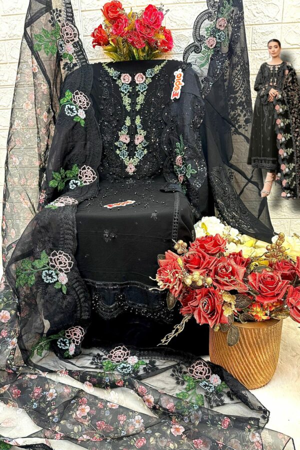 Georgette Embroidered With Pearl And Appliqué Work Pakistani Style Suit
