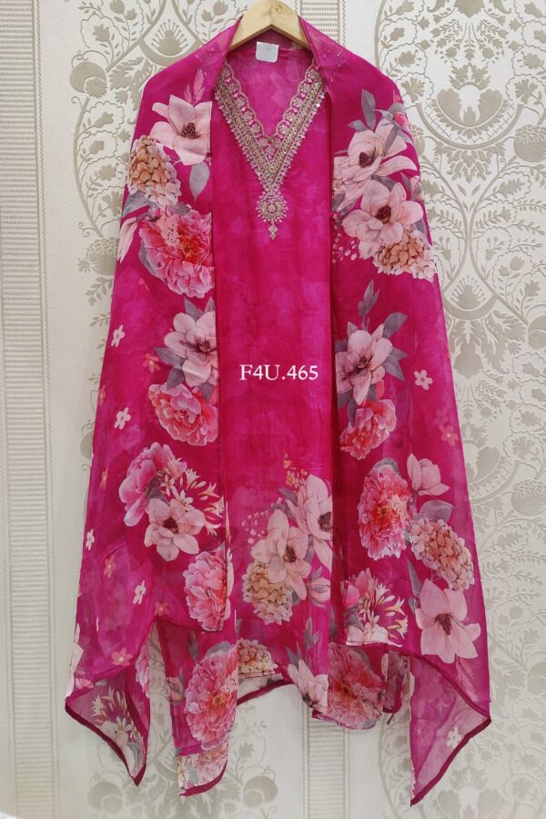 Pure Viscose Organza Beautiful Floral Digital Print With Sequence & Mirror Handwork Suit