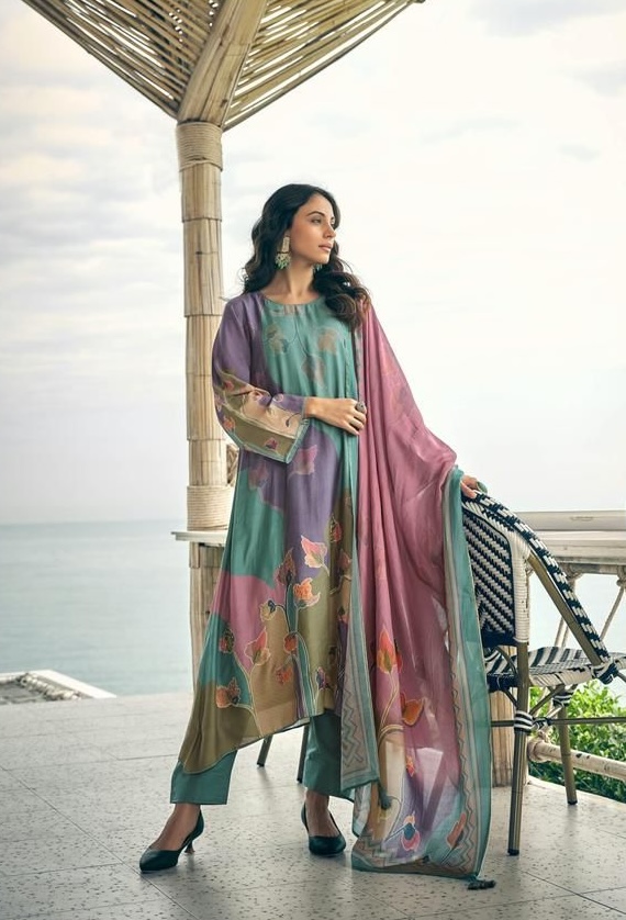 Sadhana Anahat 10064 - Pure Muslin Silk Digital Print With Heavy Khatli Work Suit