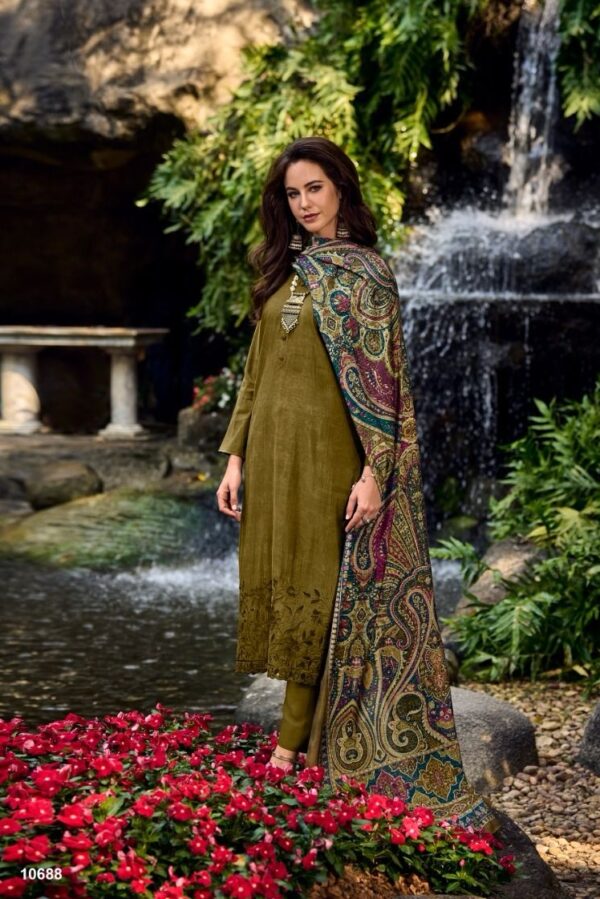 Pure Kanjivaram Gold Silk Weaving With Beautiful Handwork Embroidery Suit - TIF  1072