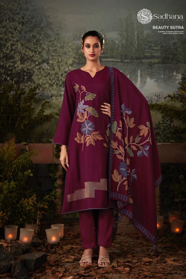Sadhana Kasturi 11008 - Pure Viscose Muslin Digital & Foil Print With Fancy Embroidery Work Suit