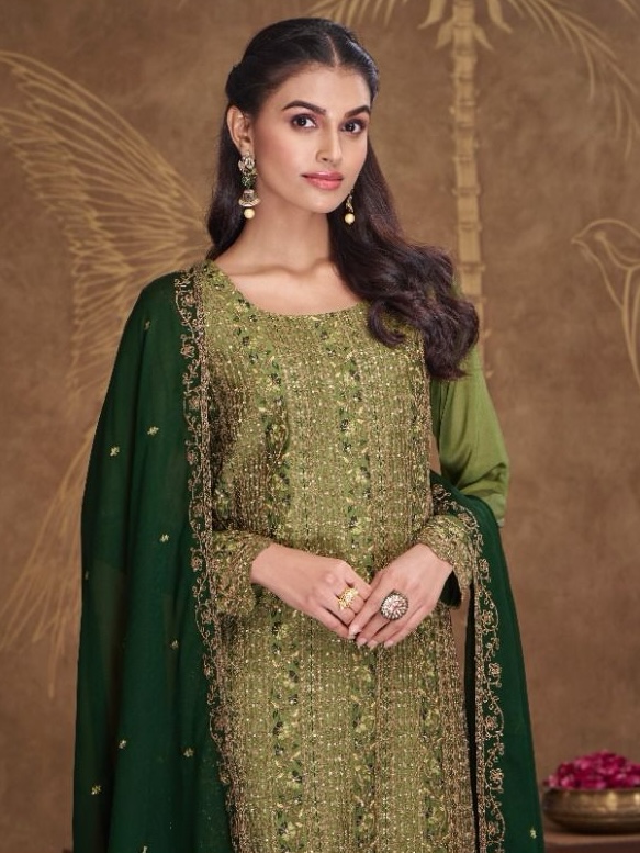 Amirah Elaina 18025 - Cationic Silk Geo With Embroidery Work & Hand Work Suit