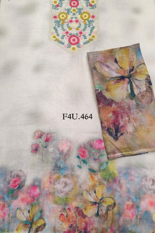 Pure Cotton Linen Digital Print With Beautiful Multicolour Thread & Aari Embroidery Suit