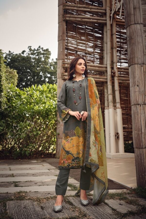 PRM Fiori 5408 - Pure Muslin Silk Digital Print With Heavy Khatli Work Suit