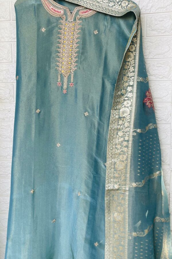 Fine Shimmer Silk With Beautiful Neckline Suit
