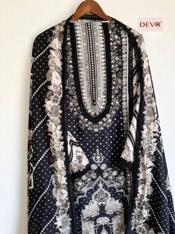 Pure Muslin Pakistani Printed With Beautiful Mirror & Laces Work Suit - TIF 1164