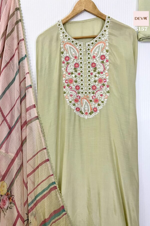 Pure Muslin With Beautiful Thread & Pearl Work Neckline Suit