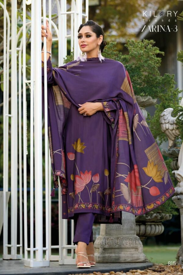 Kilory Zarina 818 - Pure Viscose Muslin Digital & Foil Print With Fancy Embroidery Work Suit