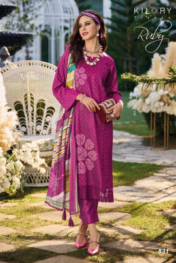 Kilory Ruby 838 - Pure Jam Cotton With Fancy Work Suit