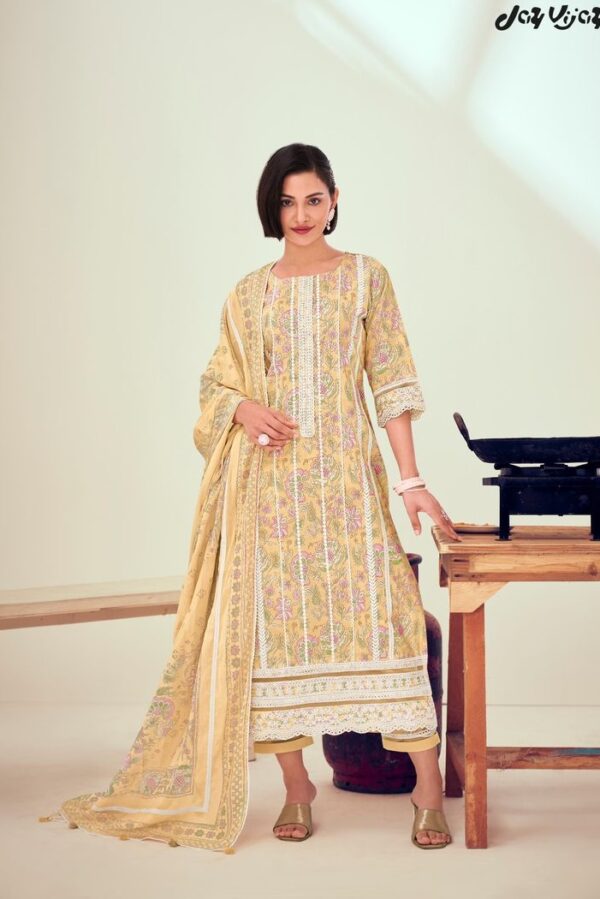 Jay Vijay Imarti 8836 - Pure Cotton Block Print With Embroidery And Lace Work Suit