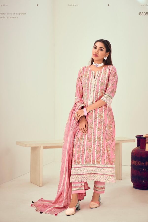 Jay Vijay Imarti 8836 - Pure Cotton Block Print With Embroidery And Lace Work Suit