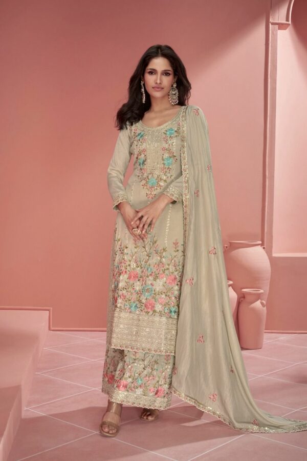 Aashirwad Mehroon 9964 - Organza Simar Silk Embroidered Stitched Suit