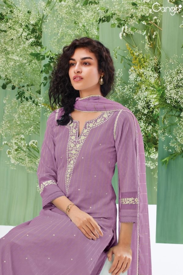 Ganga Nargis 1609F - Premium Cotton Jacquard Solid With Embroidery And Handwork Suit