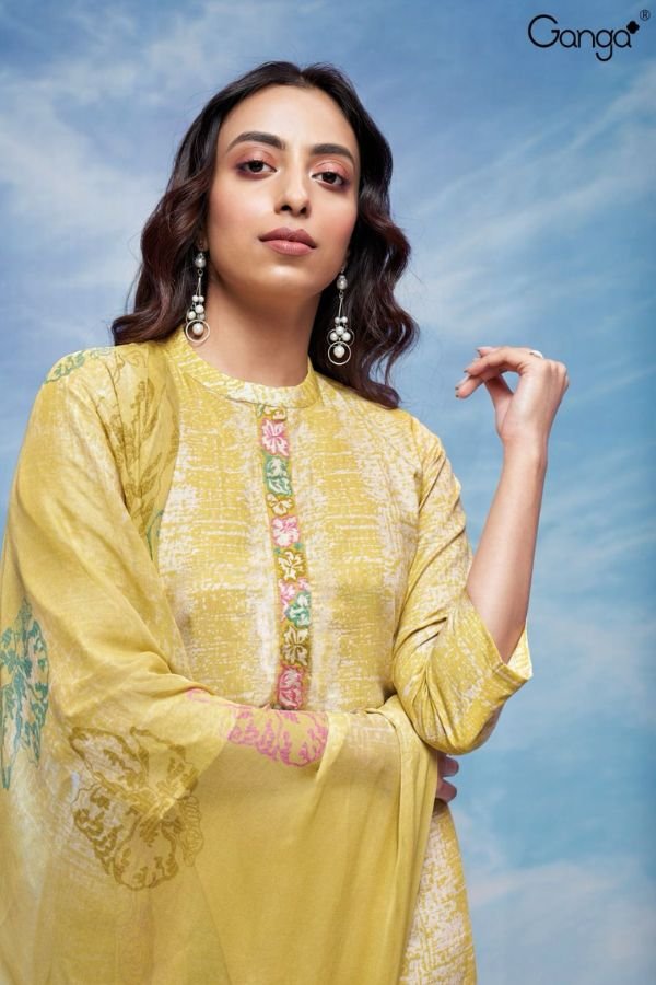 Ganga Rochelle S2237D - Premium Cotton Printed With Embroidery Suit