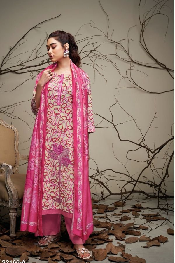 Ganga Silvia S2166A - Premium Cotton Silk Printed With Applique Embroidery Suit