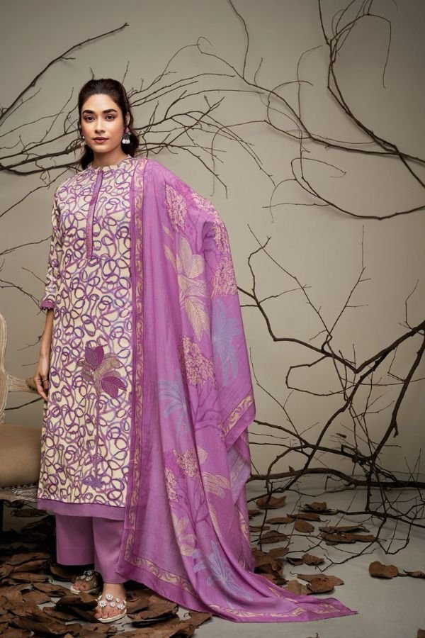 Ganga Aracely S2394C - Premium Cotton Silk With Printed Neck And Daman Border Suit