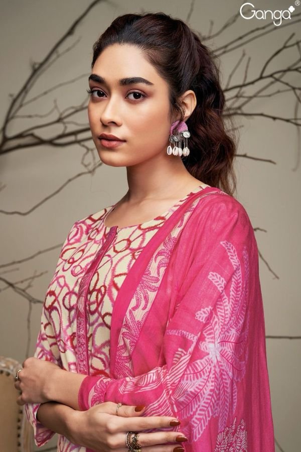 Ganga Silvia S2166A - Premium Cotton Silk Printed With Applique Embroidery Suit