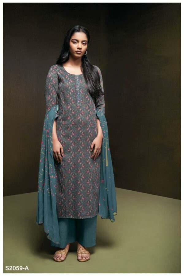 Ganga Koami S2059D - Premium Cotton Satin Printed With Embroidery  Suit