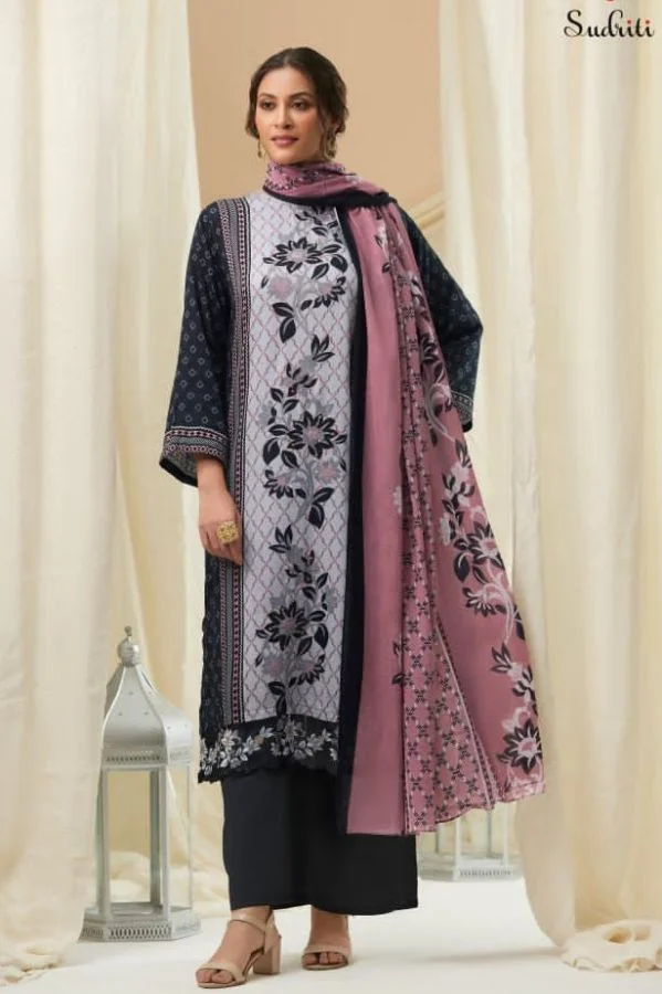 Cotton Satin Digital Print With Handwork And Treadle Work Suit - TIF 1123