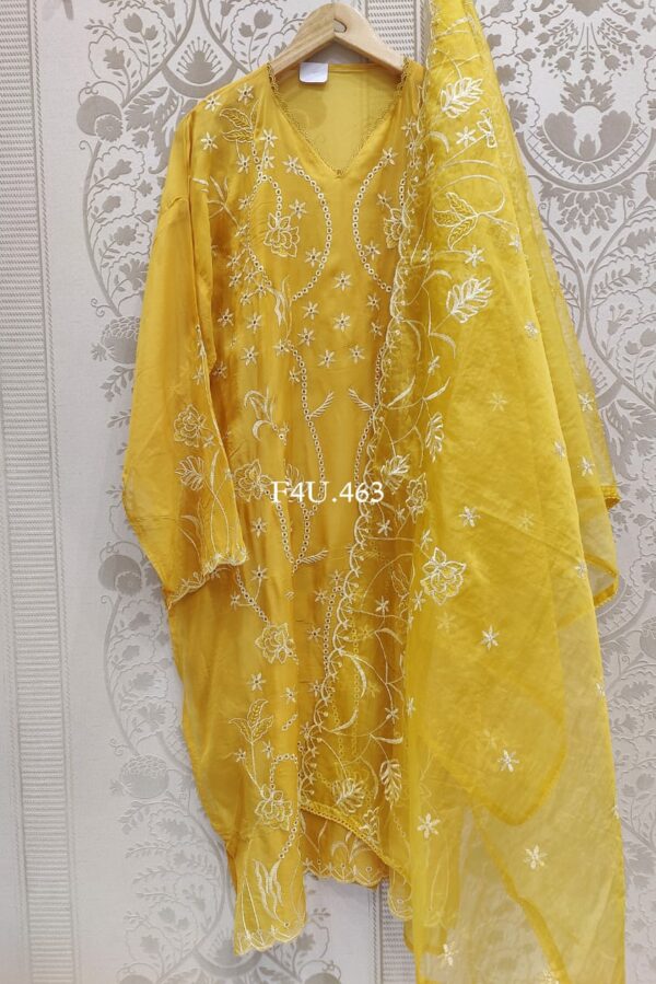 Pure Viscose Organza With Beautiful Pakistani Style Self Thread Embroidery Suit