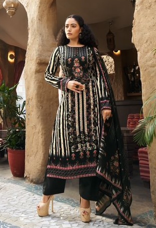Mumtaz Mayna 10003 - Pure Viscose Jam Satin Digital Print With Heavy Embroidery Suit