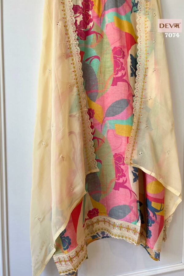 Pure Muslin With Beautiful Digital Print Organza Scalping & Thread Embroidery Suit