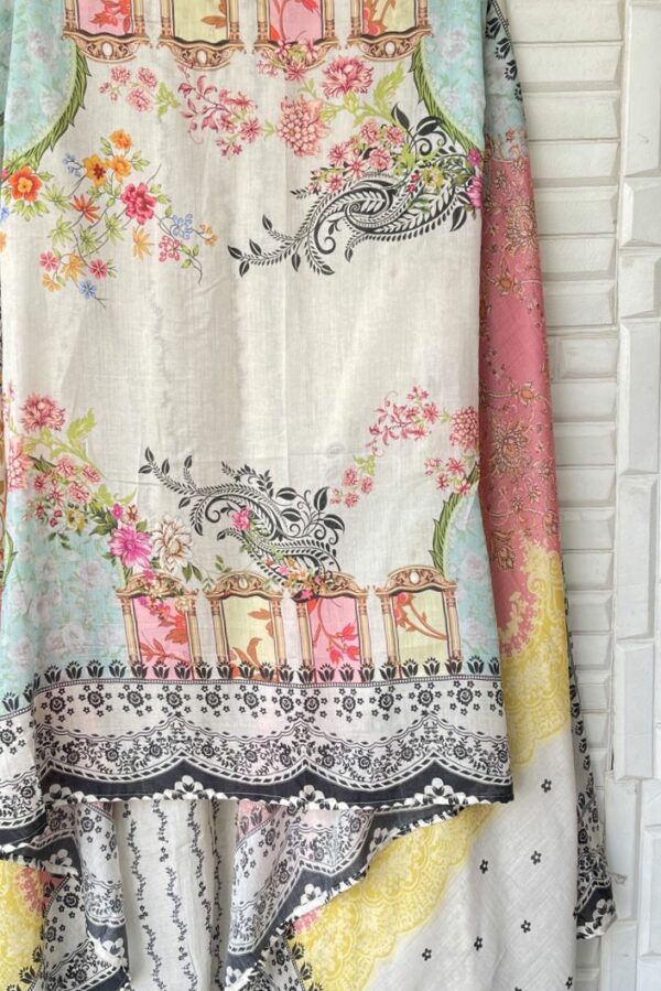 Pure Muslin Printed With Dabka, Sequins & Pearl Highlighting Suit