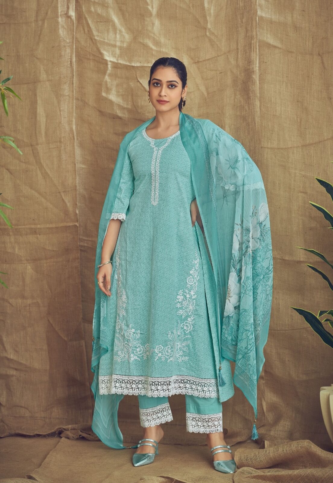 Reyna Simran 10059 - Superior Cotton Printed With Embroidery And Lace Suit