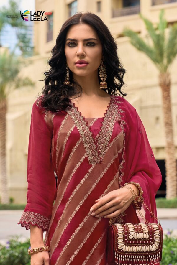 Lady Leela Shimmer 1206 - Pure Viscose Shimmer Organza Jacquard with Embroidery & Handwork Stitched Suit