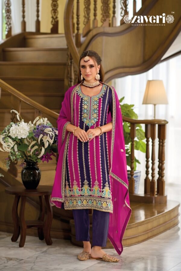 Zaveri Jasmine 1298 - Soft Organza Embroidery Work with Diamond Work Stitched Suit
