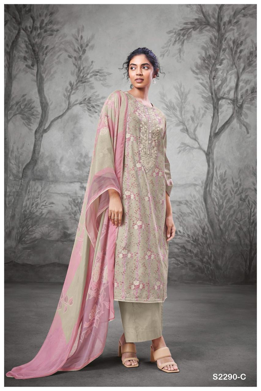Ganga Anuhska 2396D - Premium Cotton Silk Printed With Lace Work Suit