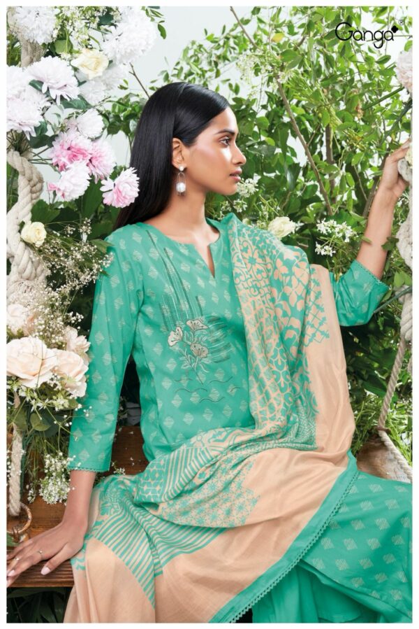Ganga Wilmer 2412D - Premium Cotton Printed With Embroidery & Lace Work Suit
