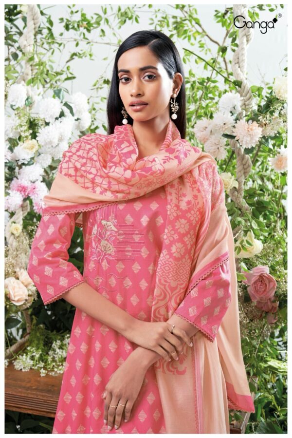 Ganga Wilmer 2412D - Premium Cotton Printed With Embroidery & Lace Work Suit