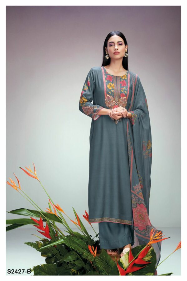 Ganga Adriana 2427D - Premium Cotton Silk Printed With Handwork Suit
